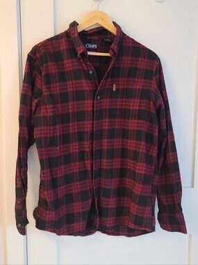 Chaps Men's Red and Black Plaid Casual Button-Down Shirt